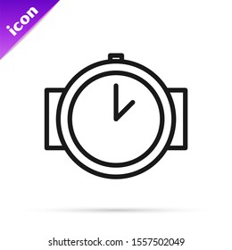 Black line Diving watch icon isolated on white background. Diving underwater equipment.  Vector Illustration