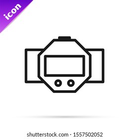 Black line Diving watch icon isolated on white background. Diving underwater equipment.  Vector Illustration