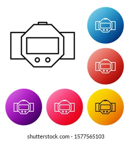 Black line Diving watch icon isolated on white background. Diving underwater equipment. Set icons colorful circle buttons. Vector Illustration