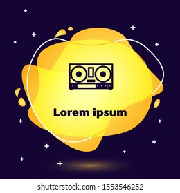 Black line DJ remote for playing and mixing music icon isolated on dark blue background. DJ mixer complete with vinyl player and remote control. Abstract banner with liquid shapes. Vector Illustration
