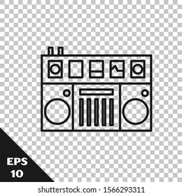 Black line DJ remote for playing and mixing music icon isolated on transparent background. DJ mixer complete with vinyl player and remote control.  Vector Illustration