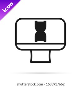 Black line DNA spiral and computer monitor icon isolated on white background. Polygonal medical technology research mesh art.  Vector Illustration