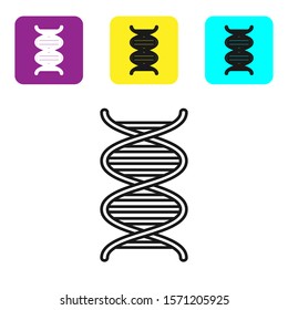 Black line DNA symbol icon isolated on white background. Set icons colorful square buttons. Vector Illustration