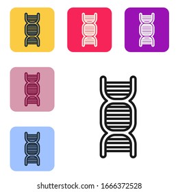 Black line DNA symbol icon isolated on white background. Set icons in color square buttons. Vector Illustration