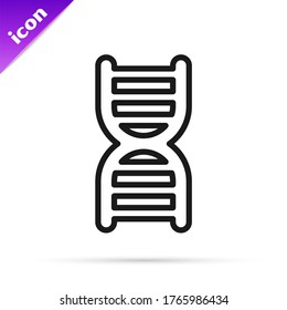 Black line DNA symbol icon isolated on white background.  Vector