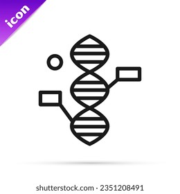 Black line DNA symbol icon isolated on white background.  Vector Illustration