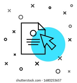 Black line Document and cursor icon isolated on white background. File icon. Checklist icon. Business concept. Random dynamic shapes. Vector Illustration