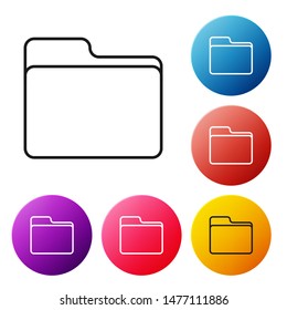 Black line Document folder icon isolated on white background. Accounting binder symbol. Bookkeeping management. Set icons colorful circle buttons. Vector Illustration