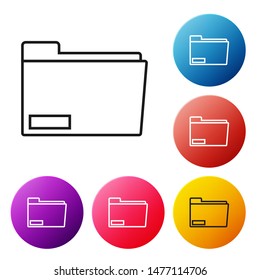 Black line Document folder icon isolated on white background. Accounting binder symbol. Bookkeeping management. Set icons colorful circle buttons. Vector Illustration