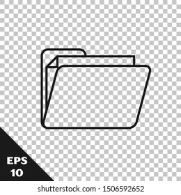 Black line Document folder icon isolated on transparent background. Accounting binder symbol. Bookkeeping management.  Vector Illustration