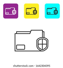Black line Document folder protection concept icon isolated on white background. Confidential information and privacy idea, guard, shield. Set icons colorful square buttons. Vector Illustration