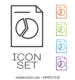 Black line Document with graph chart icon isolated on white background. Report text file icon. Accounting sign. Audit, analysis, planning. Set icons colorful. Vector Illustration