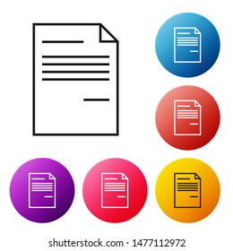Black line Document icon isolated on white background. File icon. Checklist icon. Business concept.  Set icons colorful circle buttons. Vector Illustration