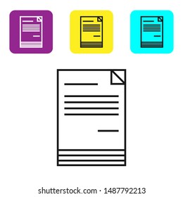 Black line Document icon isolated on white background. File icon. Checklist icon. Business concept.  Set icons colorful square buttons. Vector Illustration