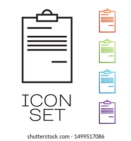 Black line Document icon isolated on white background. File icon. Checklist icon. Business concept.  Set icons colorful. Vector Illustration