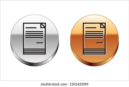Black line Document icon isolated on white background. File icon. Checklist icon. Business concept.  Silver-gold circle button. Vector Illustration