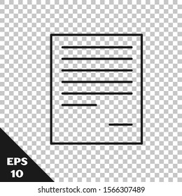 Black line Document icon isolated on transparent background. File icon. Checklist icon. Business concept.  Vector Illustration