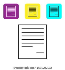 Black line Document icon isolated on white background. File icon. Checklist icon. Business concept. Set icons colorful square buttons. Vector Illustration