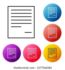 Black line Document icon isolated on white background. File icon. Checklist icon. Business concept. Set icons colorful circle buttons. Vector Illustration