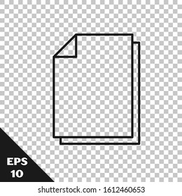 Black line Document icon isolated on transparent background. File icon. Checklist icon. Business concept.  Vector Illustration