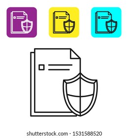 Black line Document protection concept icon isolated on white background. Confidential information and privacy idea, secure, guard, shield. Set icons colorful square buttons. Vector Illustration