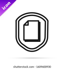 Black line Document protection concept icon isolated on white background. Confidential information and privacy idea, secure, guard, shield.  Vector Illustration