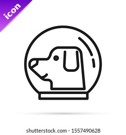 Black line Dog in astronaut helmet icon isolated on white background.  Vector Illustration