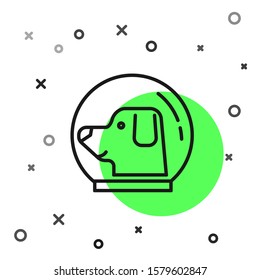 Black line Dog in astronaut helmet icon isolated on white background.  Vector Illustration