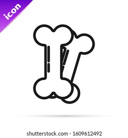 Black line Dog bone icon isolated on white background. Pets food symbol.  Vector Illustration