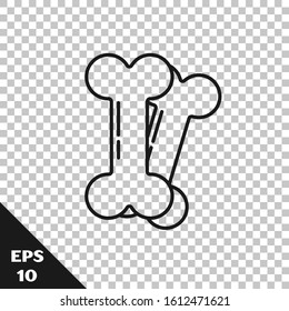 Black line Dog bone icon isolated on transparent background. Pets food symbol.  Vector Illustration