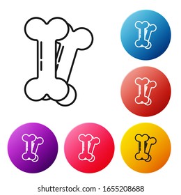 Black line Dog bone icon isolated on white background. Pets food symbol. Set icons colorful circle buttons. Vector Illustration