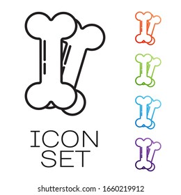 Black line Dog bone icon isolated on white background. Pets food symbol. Set icons colorful. Vector Illustration