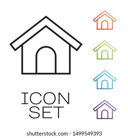 Black line Dog house icon isolated on white background. Dog kennel. Set icons colorful. Vector Illustration