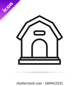 Black line Dog house icon isolated on white background. Dog kennel.  Vector Illustration