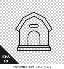 Black line Dog house icon isolated on transparent background. Dog kennel.  Vector Illustration