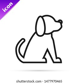 Black line Dog icon isolated on white background.  Vector Illustration