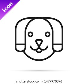 Black line Dog icon isolated on white background.  Vector Illustration