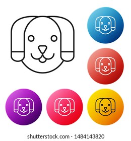 Black line Dog icon isolated on white background. Set icons colorful circle buttons. Vector Illustration