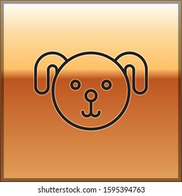 Black line Dog zodiac sign icon isolated on gold background. Astrological horoscope collection.  Vector Illustration