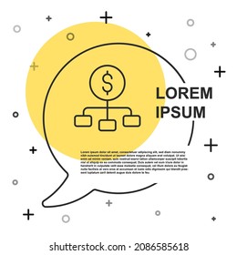 Black line Dollar on top of financial hierarchy icon isolated on white background. Random dynamic shapes. Vector