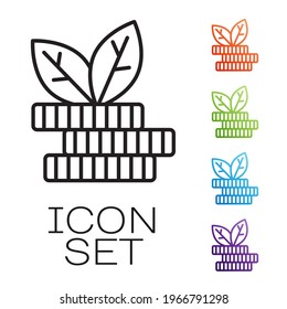 Black line Dollar plant icon isolated on white background. Business investment growth concept. Money savings and investment. Set icons colorful. Vector