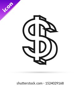 Black line Dollar symbol icon isolated on white background. Cash and money, wealth, payment symbol. Casino gambling.  Vector Illustration