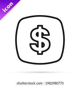 Black line Dollar symbol icon isolated on white background. Cash and money, wealth, payment symbol. Casino gambling.  Vector