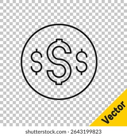 Black line Dollar symbol icon isolated on transparent background. Cash and money, wealth, payment symbol. Casino gambling.  Vector