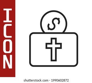 Black line Donation for church icon isolated on white background.  Vector