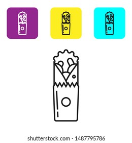 Black line Doner kebab icon isolated on white background. Shawarma sign. Street fast food menu. Set icons colorful square buttons. Vector Illustration