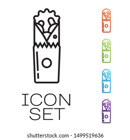 Black line Doner kebab icon isolated on white background. Shawarma sign. Street fast food menu. Set icons colorful. Vector Illustration