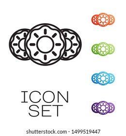 Black line Donut with sweet glaze icon isolated on white background. Set icons colorful. Vector Illustration Black line Donut with sweet glaze icon isolated on white background. Set icons colorful. Vector Illustration