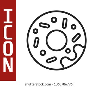 Black line Donut with sweet glaze icon isolated on white background.  Vector