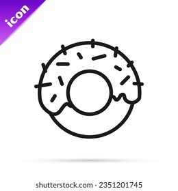 Black line Donut with sweet glaze icon isolated on white background.  Vector